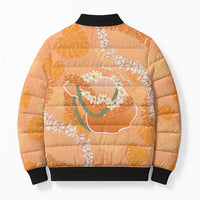 Hawaii Lanai Island Flowers Lei Bomber Puffer Jacket Orange Kaunaoa Mix Maile