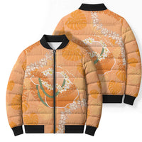 Hawaii Lanai Island Flowers Lei Bomber Puffer Jacket Orange Kaunaoa Mix Maile