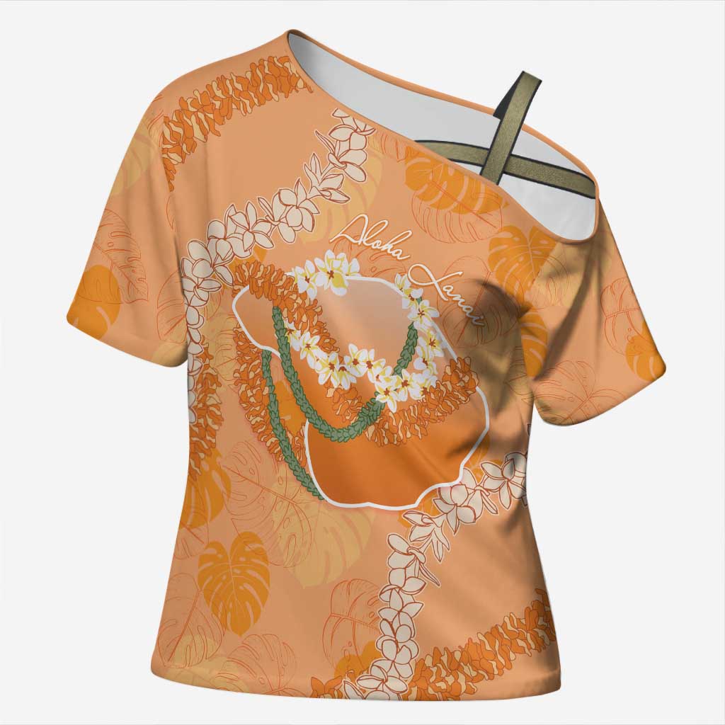 Hawaii Lanai Island Flowers Lei Cross Shoulder Shirt Orange Kaunaoa Mix Maile LT7 Female Orange - Polynesian Pride