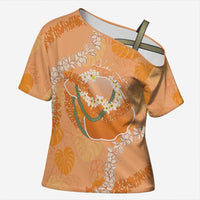 Hawaii Lanai Island Flowers Lei Cross Shoulder Shirt Orange Kaunaoa Mix Maile LT7 Female Orange - Polynesian Pride