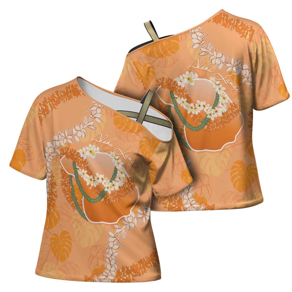 Hawaii Lanai Island Flowers Lei Cross Shoulder Shirt Orange Kaunaoa Mix Maile LT7 - Polynesian Pride