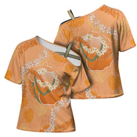 Hawaii Lanai Island Flowers Lei Cross Shoulder Shirt Orange Kaunaoa Mix Maile LT7 - Polynesian Pride