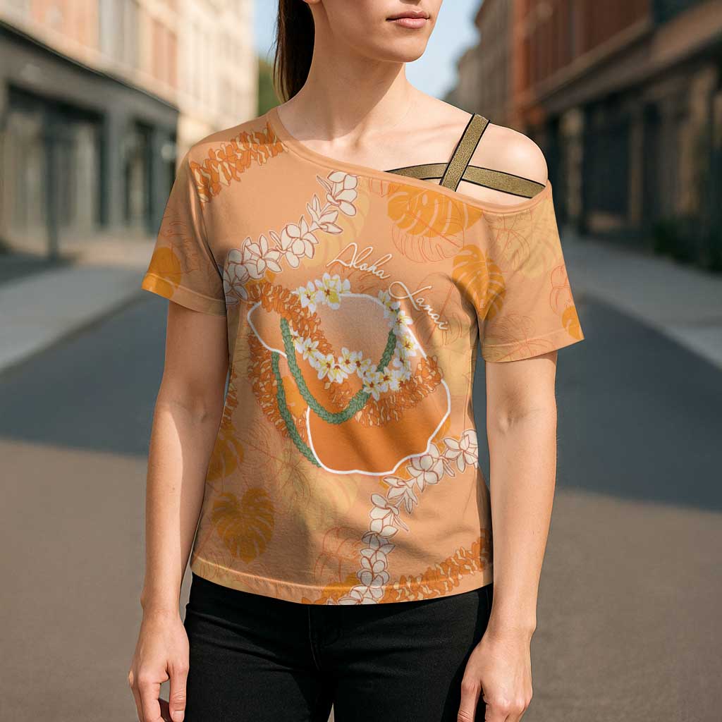 Hawaii Lanai Island Flowers Lei Cross Shoulder Shirt Orange Kaunaoa Mix Maile LT7 - Polynesian Pride