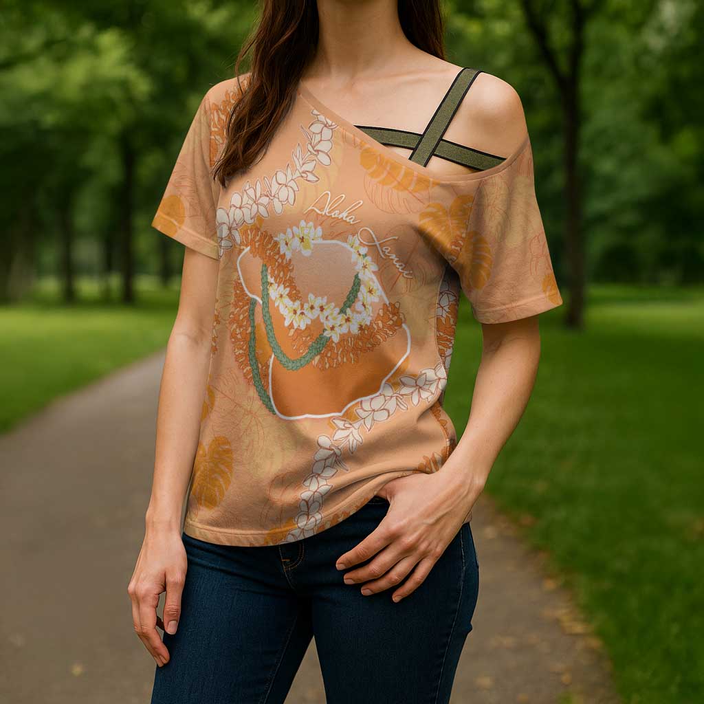 Hawaii Lanai Island Flowers Lei Cross Shoulder Shirt Orange Kaunaoa Mix Maile LT7 - Polynesian Pride