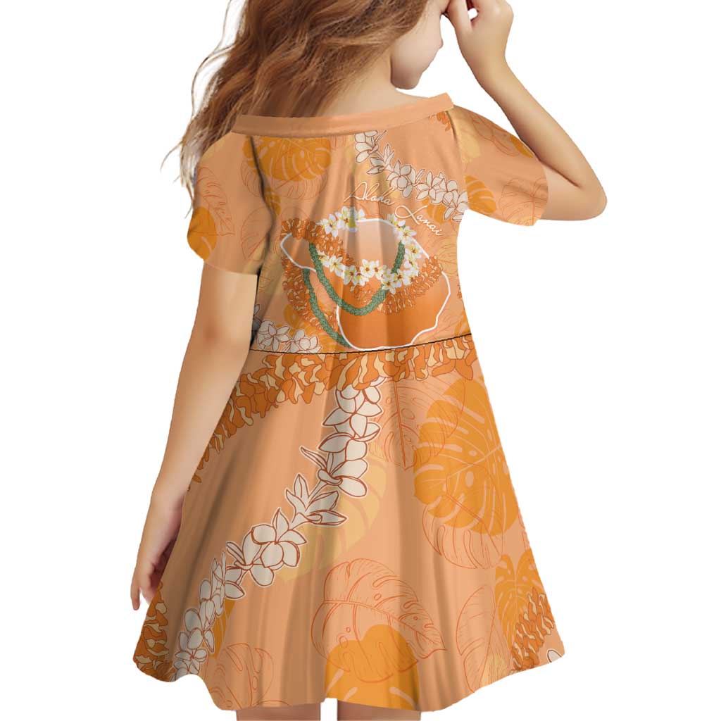 Hawaii Lanai Island Flowers Lei Family Matching Off Shoulder Short Dress and Hawaiian Shirt Orange Kaunaoa Mix Maile LT7 - Polynesian Pride