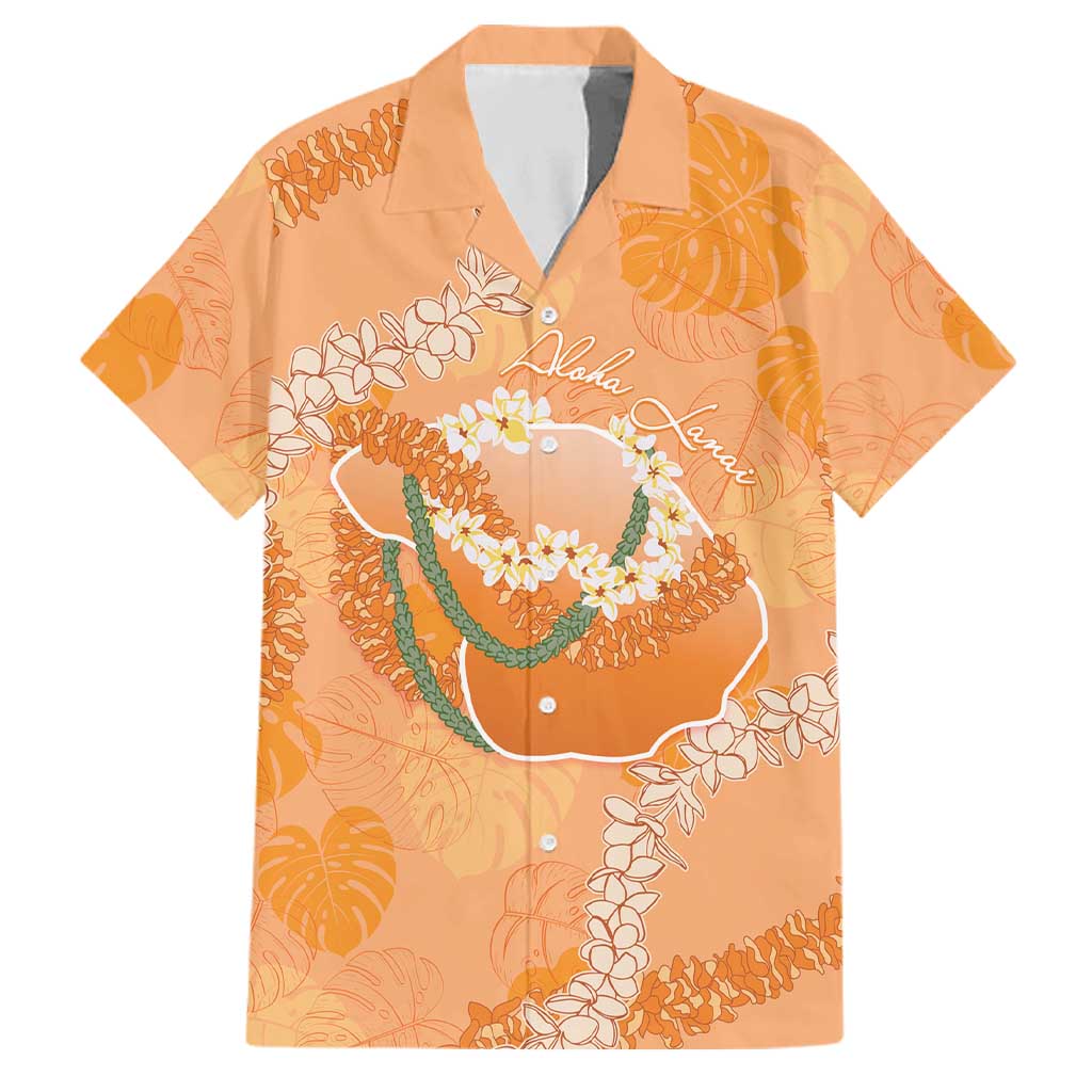 Hawaii Lanai Island Flowers Lei Family Matching Off Shoulder Short Dress and Hawaiian Shirt Orange Kaunaoa Mix Maile LT7 Dad's Shirt - Short Sleeve Orange - Polynesian Pride