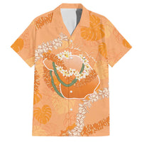 Hawaii Lanai Island Flowers Lei Family Matching Off Shoulder Short Dress and Hawaiian Shirt Orange Kaunaoa Mix Maile LT7 Dad's Shirt - Short Sleeve Orange - Polynesian Pride
