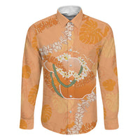 Hawaii Lanai Island Flowers Lei Family Matching Off Shoulder Short Dress and Hawaiian Shirt Orange Kaunaoa Mix Maile LT7 Dad's Shirt - Long Sleeve Orange - Polynesian Pride