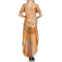 Hawaii Lanai Island Flowers Lei Family Matching Summer Maxi Dress and Hawaiian Shirt Orange Kaunaoa Mix Maile