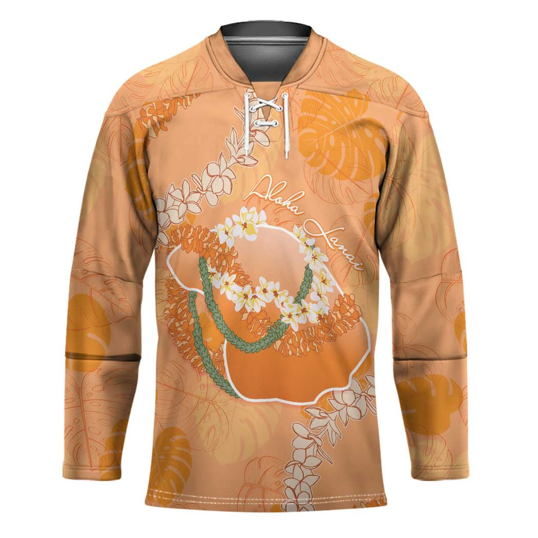 Hawaii Lanai Island Flowers Lei Hockey Jersey Orange Kaunaoa Mix Maile LT7 Unisex Orange - Polynesian Pride