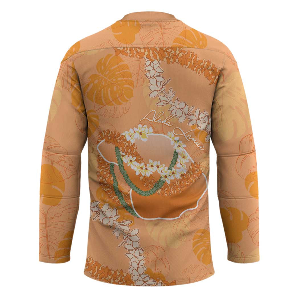 Hawaii Lanai Island Flowers Lei Hockey Jersey Orange Kaunaoa Mix Maile LT7 - Polynesian Pride