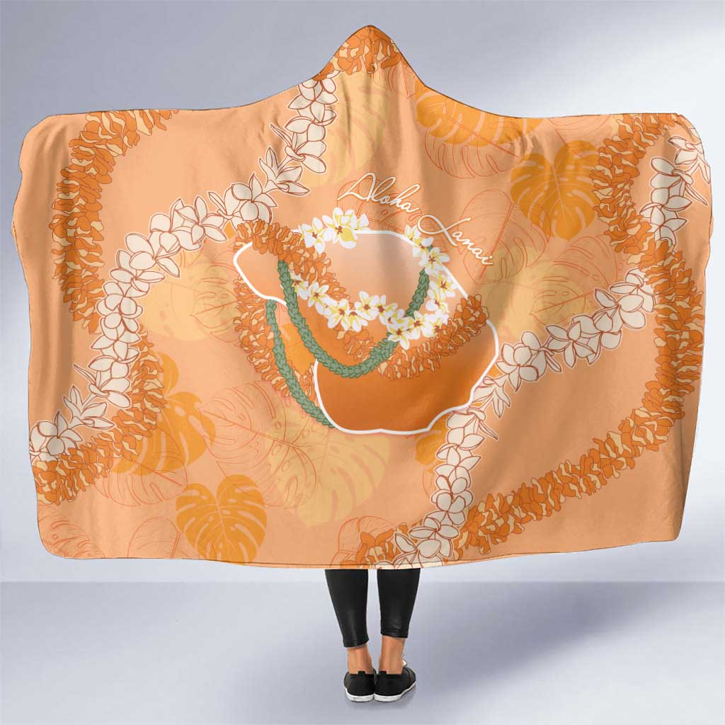 Hawaii Lanai Island Flowers Lei Hooded Blanket Orange Kaunaoa Mix Maile