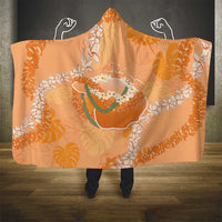 Hawaii Lanai Island Flowers Lei Hooded Blanket Orange Kaunaoa Mix Maile