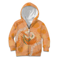 Hawaii Lanai Island Flowers Lei Kid Hoodie Orange Kaunaoa Mix Maile LT7 Zip Hoodie Orange - Polynesian Pride