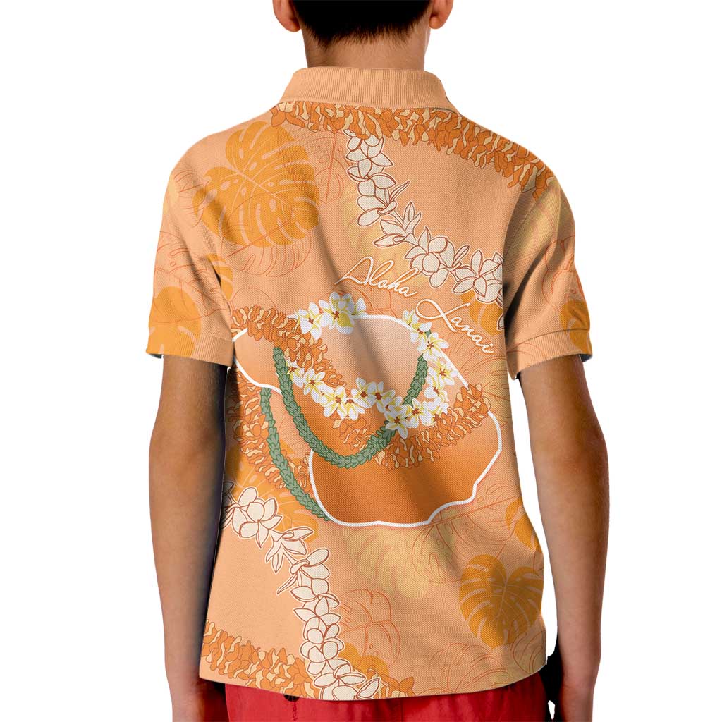 Hawaii Lanai Island Flowers Lei Kid Polo Shirt Orange Kaunaoa Mix Maile