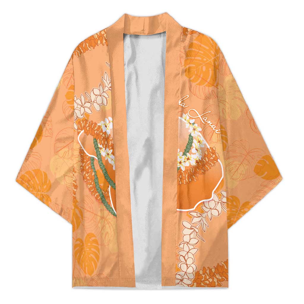 Hawaii Lanai Island Flowers Lei Kimono Orange Kaunaoa Mix Maile
