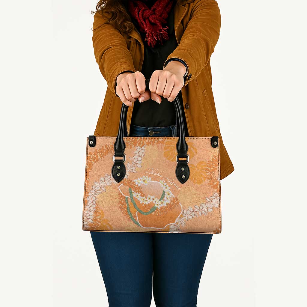 Hawaii Lanai Island Flowers Lei Leather Bag Orange Kaunaoa Mix Maile