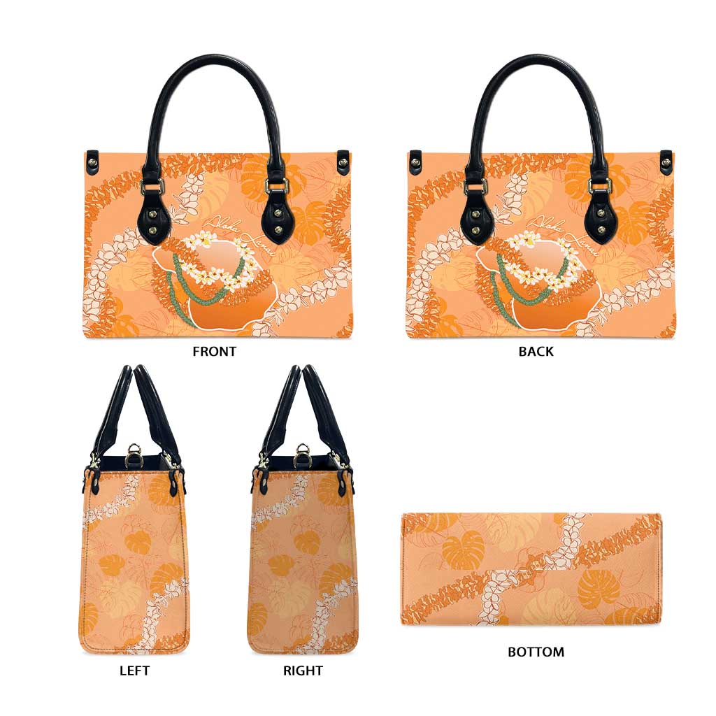 Hawaii Lanai Island Flowers Lei Leather Bag Orange Kaunaoa Mix Maile