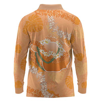 Hawaii Lanai Island Flowers Lei Long Sleeve Polo Shirt Orange Kaunaoa Mix Maile