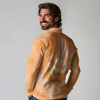 Hawaii Lanai Island Flowers Lei Long Sleeve Polo Shirt Orange Kaunaoa Mix Maile