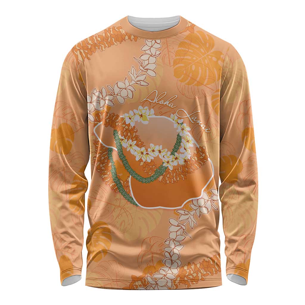 Hawaii Lanai Island Flowers Lei Long Sleeve Shirt Orange Kaunaoa Mix Maile LT7 Unisex Orange - Polynesian Pride