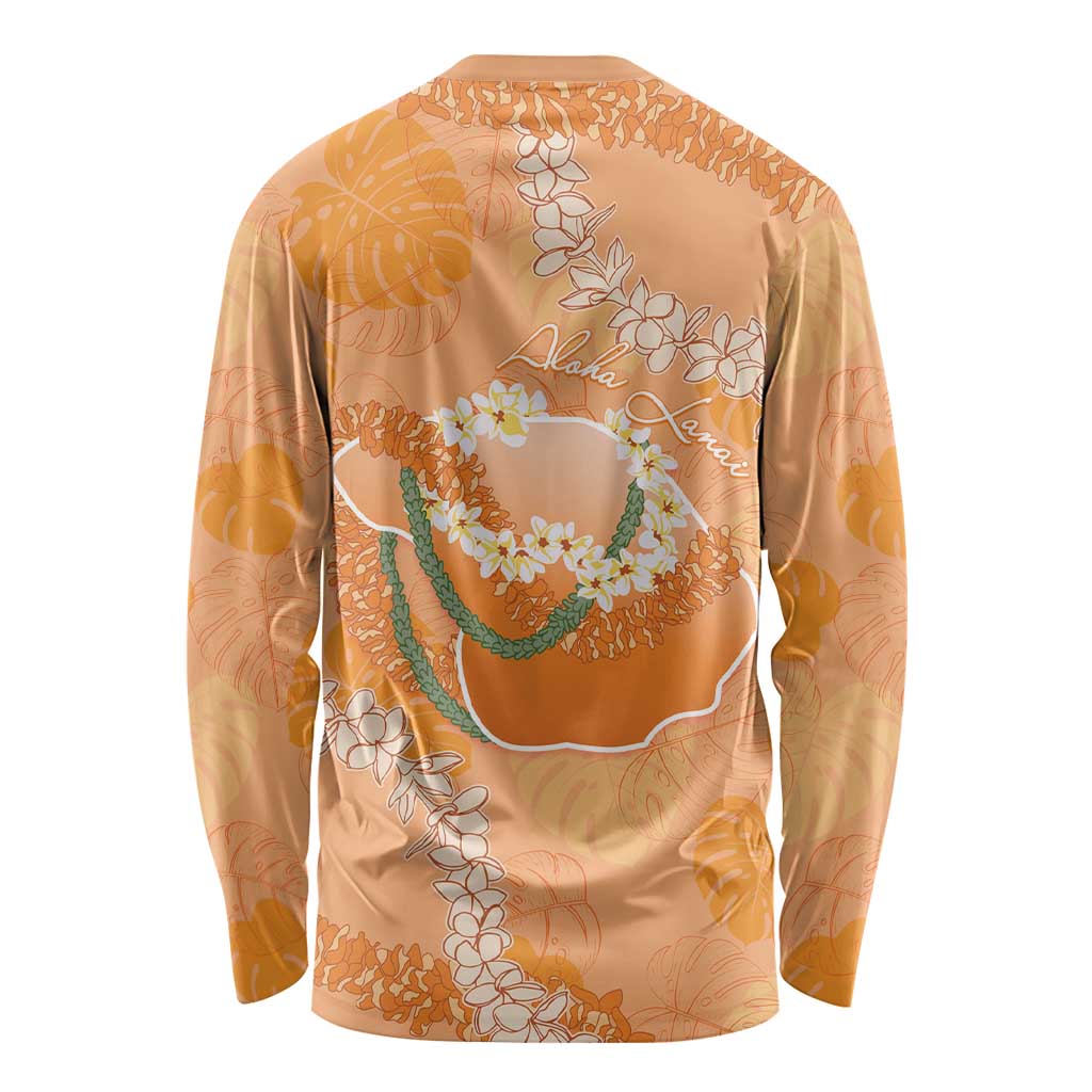 Hawaii Lanai Island Flowers Lei Long Sleeve Shirt Orange Kaunaoa Mix Maile LT7 - Polynesian Pride