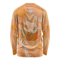 Hawaii Lanai Island Flowers Lei Long Sleeve Shirt Orange Kaunaoa Mix Maile LT7 - Polynesian Pride
