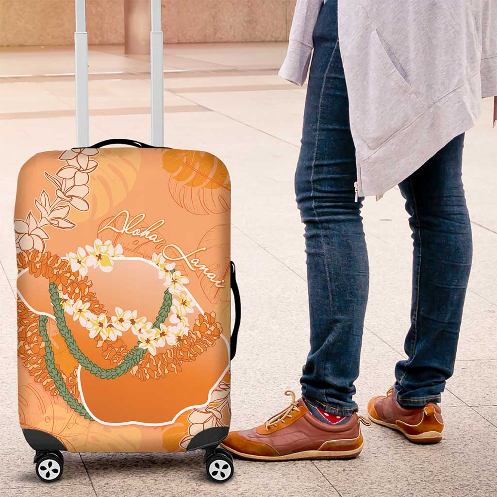 Hawaii Lanai Island Flowers Lei Luggage Cover Orange Kaunaoa Mix Maile LT7 Orange - Polynesian Pride