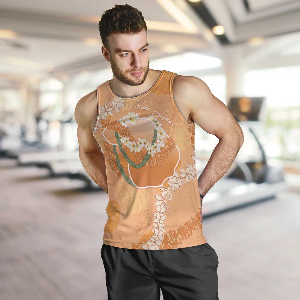 Hawaii Lanai Island Flowers Lei Men Tank Top Orange Kaunaoa Mix Maile