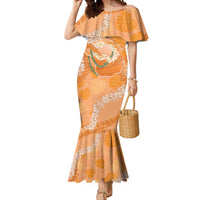 Hawaii Lanai Island Flowers Lei Mermaid Dress Orange Kaunaoa Mix Maile