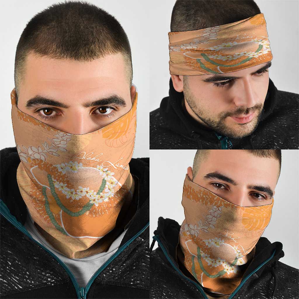 Hawaii Lanai Island Flowers Lei Neck Gaiter Orange Kaunaoa Mix Maile