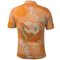 Hawaii Lanai Island Flowers Lei Polo Shirt Orange Kaunaoa Mix Maile