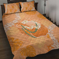 Hawaii Lanai Island Flowers Lei Quilt Bed Set Orange Kaunaoa Mix Maile