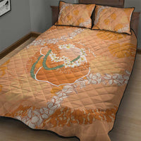 Hawaii Lanai Island Flowers Lei Quilt Bed Set Orange Kaunaoa Mix Maile