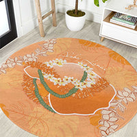Hawaii Lanai Island Flowers Lei Round Carpet Orange Kaunaoa Mix Maile