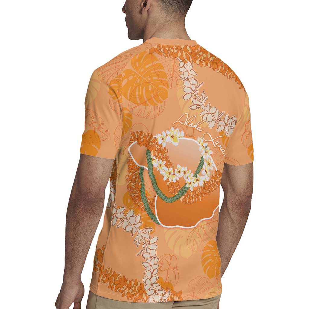 Hawaii Lanai Island Flowers Lei Rugby Jersey Orange Kaunaoa Mix Maile