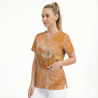 Hawaii Lanai Island Flowers Lei Scrub Top Orange Kaunaoa Mix Maile