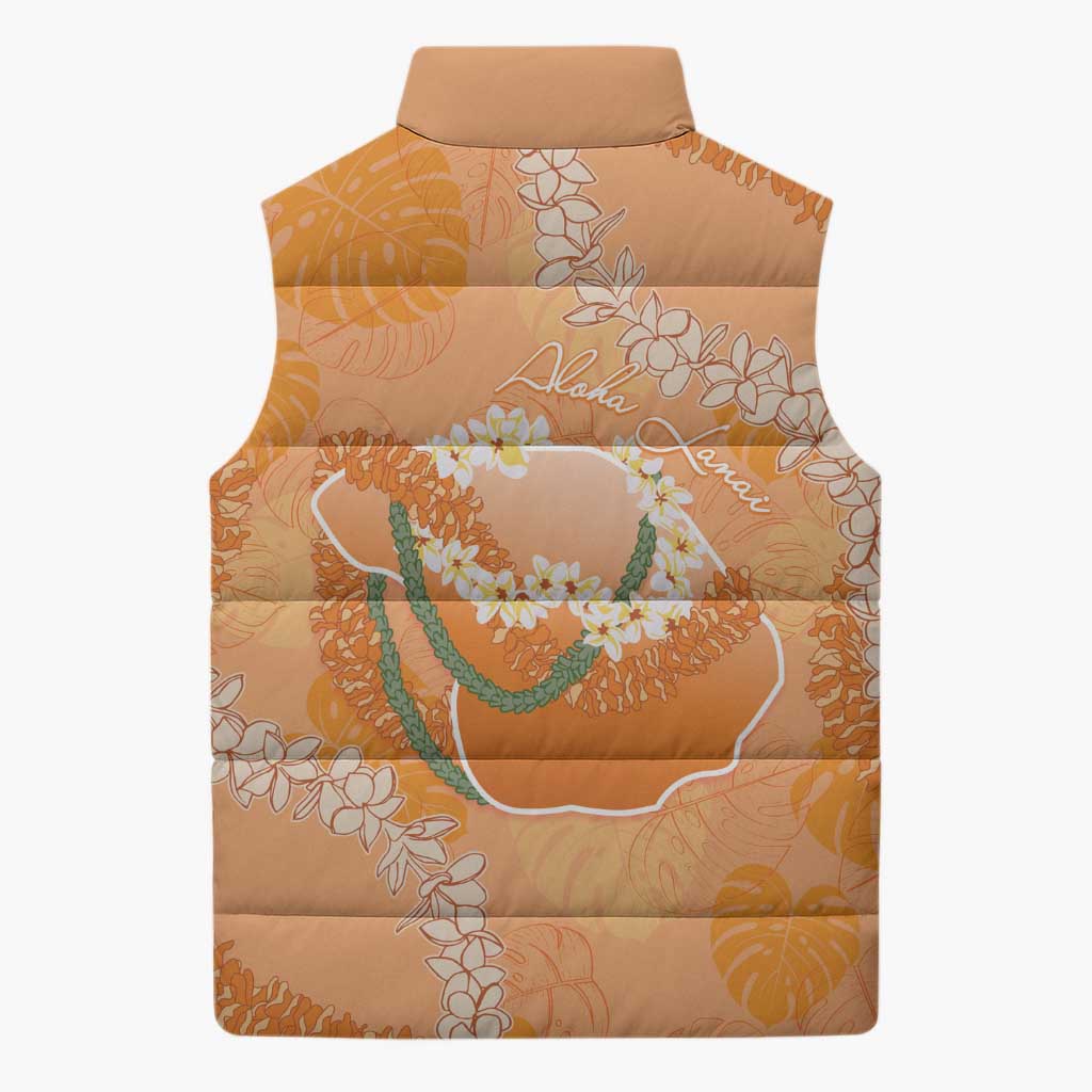Hawaii Lanai Island Flowers Lei Sleeveless Puffer Jacket Orange Kaunaoa Mix Maile
