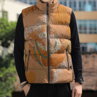 Hawaii Lanai Island Flowers Lei Sleeveless Puffer Jacket Orange Kaunaoa Mix Maile