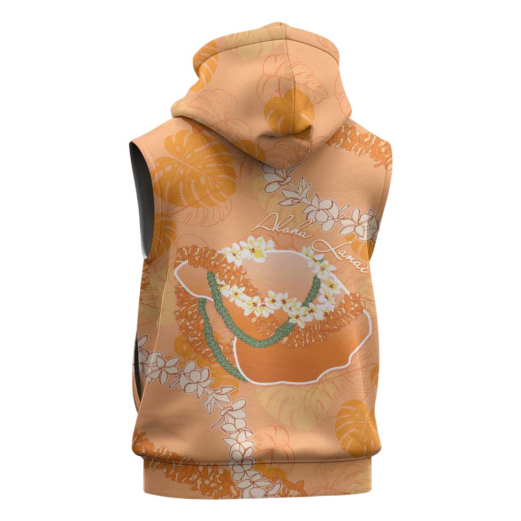 Hawaii Lanai Island Flowers Lei Sleeveless Zip Hoodie Orange Kaunaoa Mix Maile