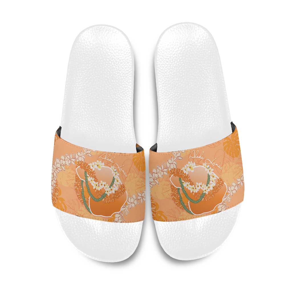 Hawaii Lanai Island Flowers Lei Slide Sandals Orange Kaunaoa Mix Maile LT7 Orange - Polynesian Pride