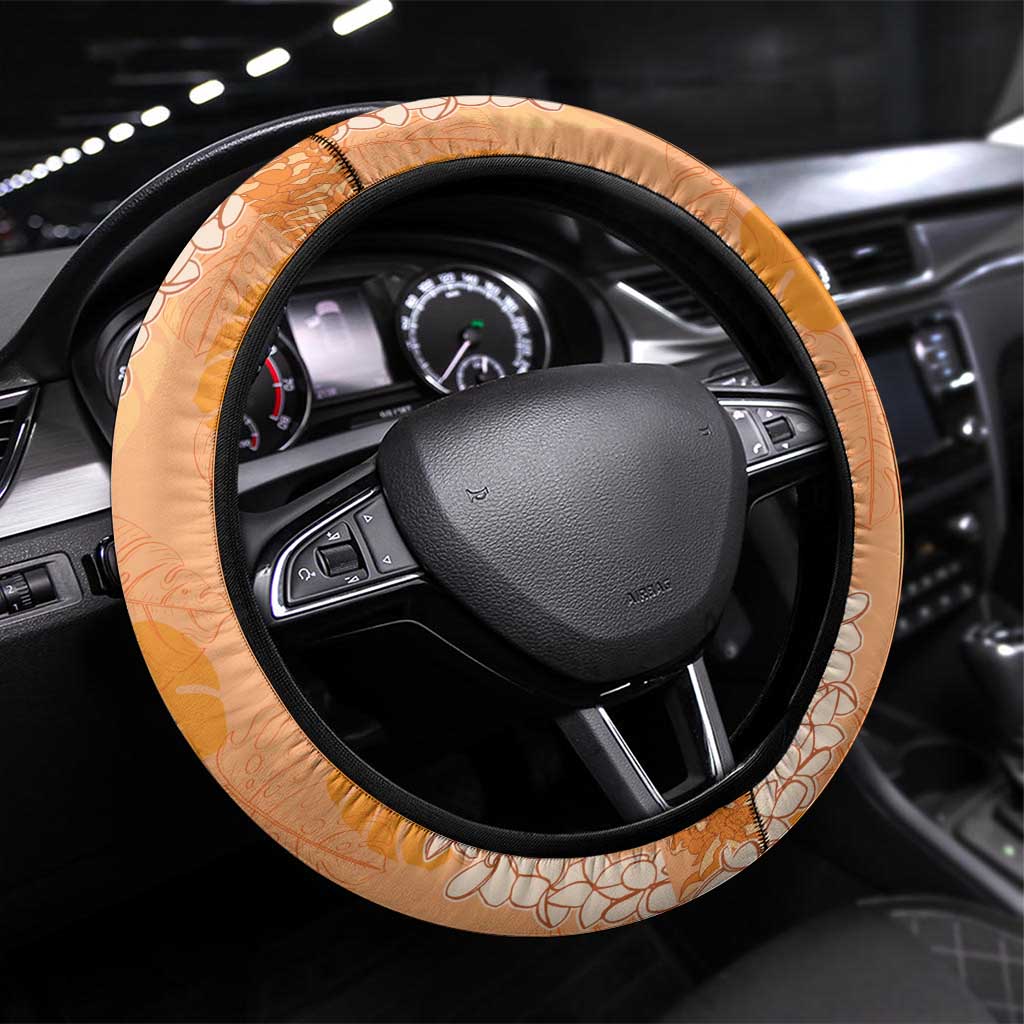Hawaii Lanai Island Flowers Lei Steering Wheel Cover Orange Kaunaoa Mix Maile