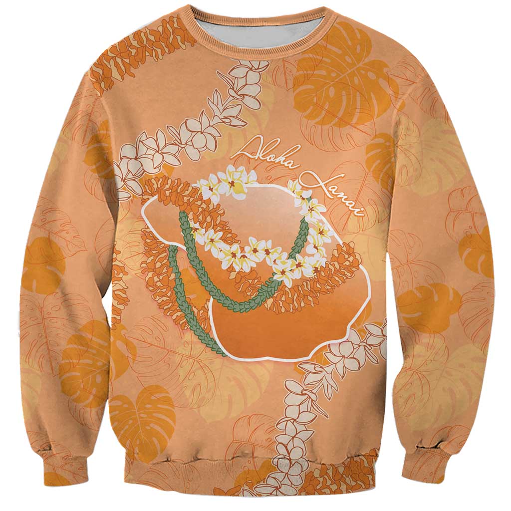 Hawaii Lanai Island Flowers Lei Sweatshirt Orange Kaunaoa Mix Maile