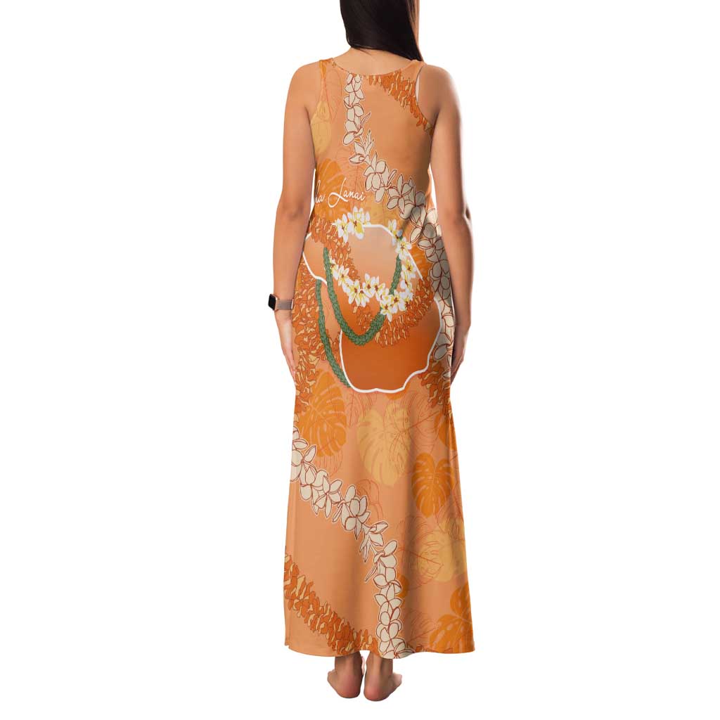Hawaii Lanai Island Flowers Lei Tank Maxi Dress Orange Kaunaoa Mix Maile