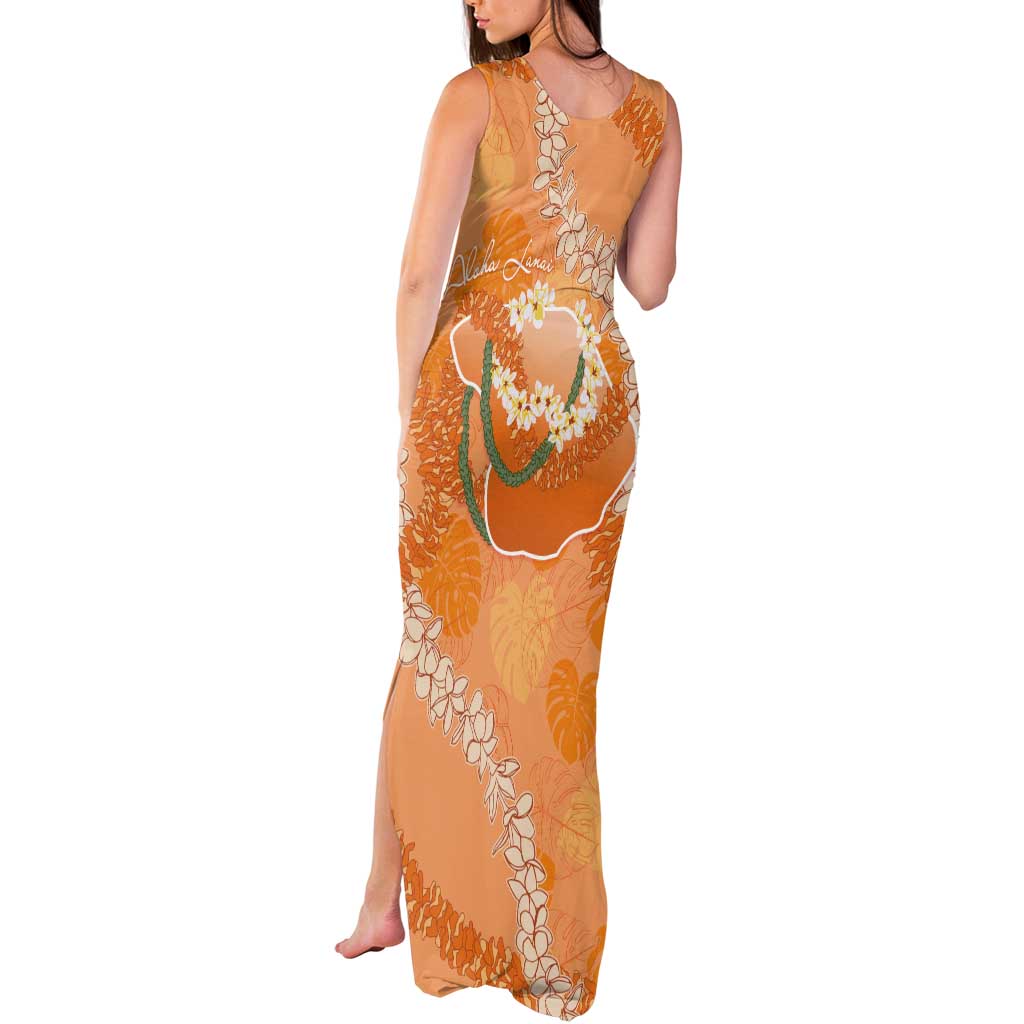 Hawaii Lanai Island Flowers Lei Tank Maxi Dress Orange Kaunaoa Mix Maile