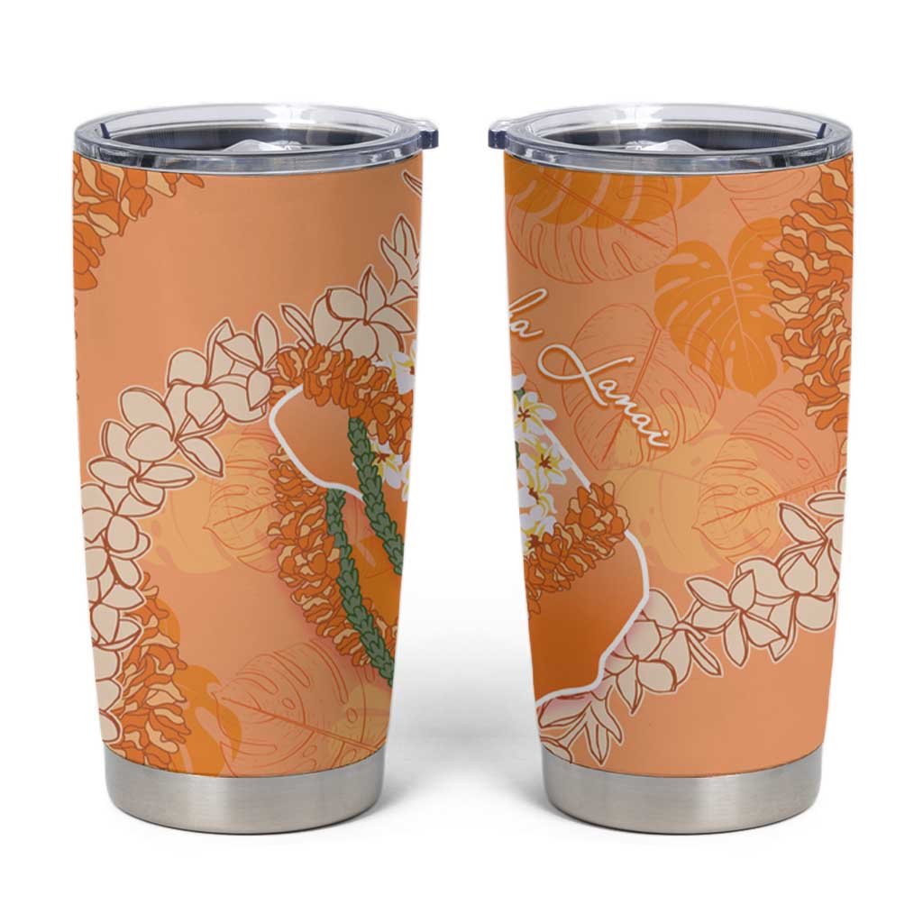 Hawaii Lanai Island Flowers Lei Tumbler Cup Orange Kaunaoa Mix Maile