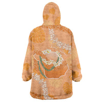 Hawaii Lanai Island Flowers Lei Wearable Blanket Hoodie Orange Kaunaoa Mix Maile
