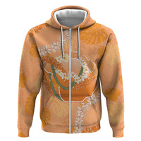 Hawaii Lanai Island Flowers Lei Zip Hoodie Orange Kaunaoa Mix Maile LT7 Zip Hoodie Orange - Polynesian Pride