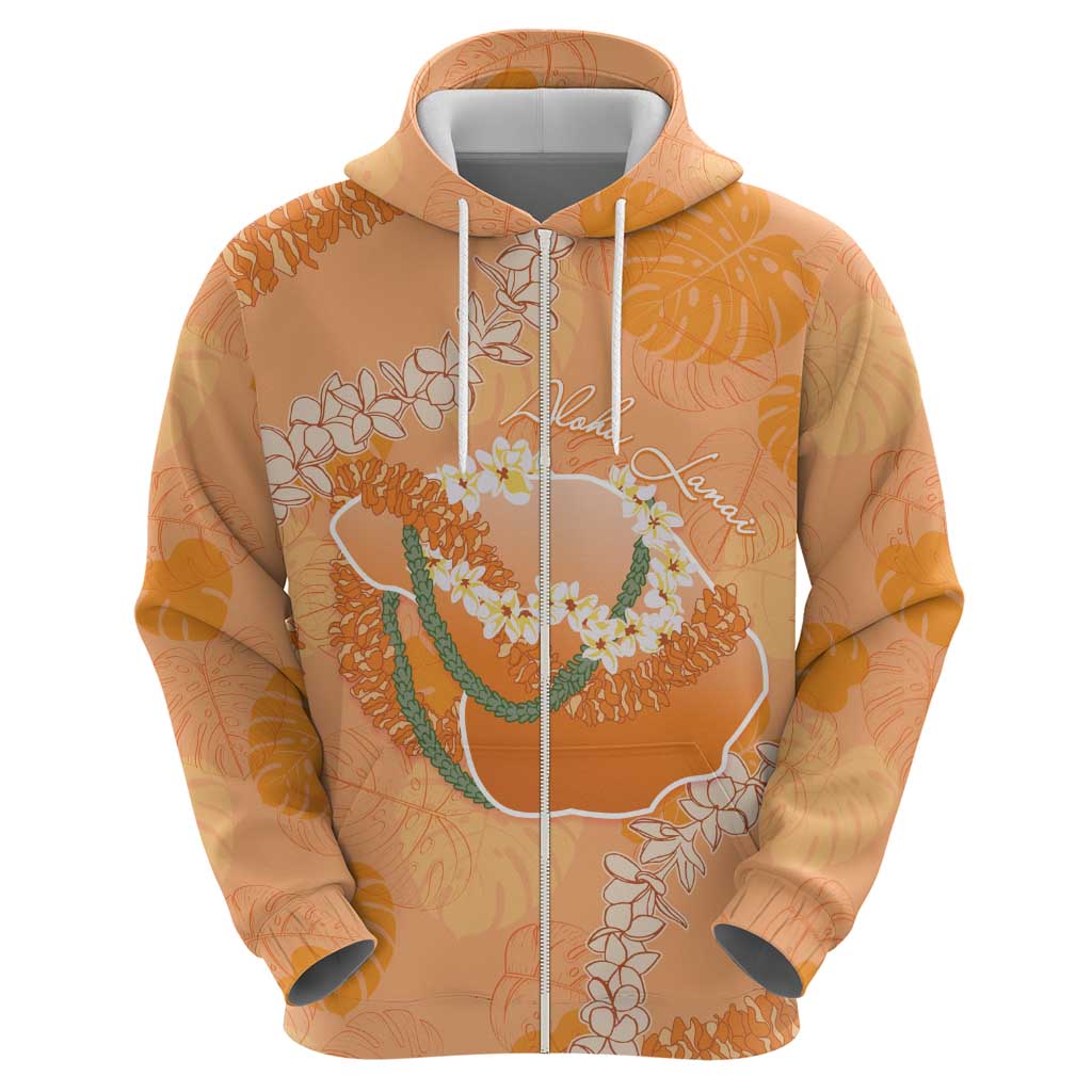 Hawaii Lanai Island Flowers Lei Zip Hoodie Orange Kaunaoa Mix Maile LT7 - Polynesian Pride