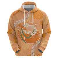 Hawaii Lanai Island Flowers Lei Zip Hoodie Orange Kaunaoa Mix Maile LT7 - Polynesian Pride